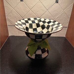 MacKenzie-Childs Checkered Bowl with Lime Ribbon